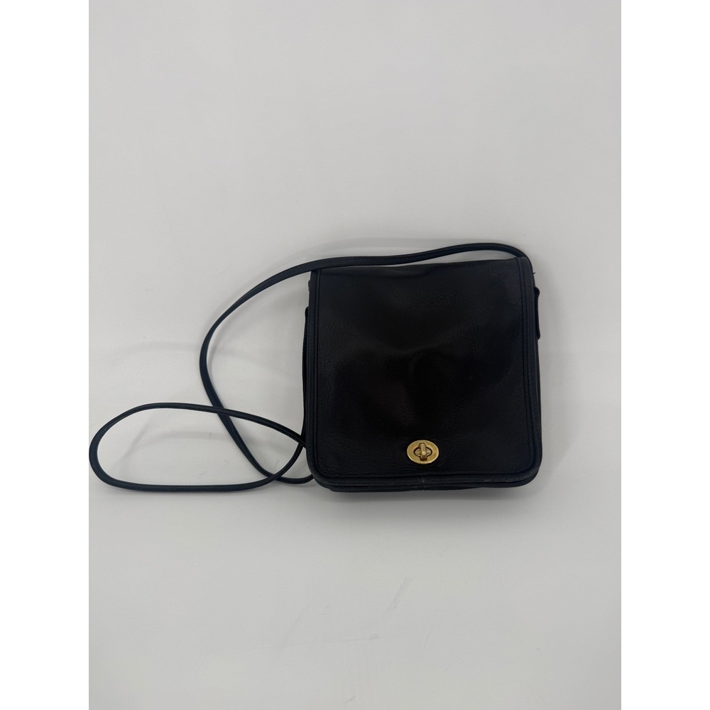 Vintage Coach 9620 11/2000‎ Compact Pouch Black Leather Crossbody Turnlock USA